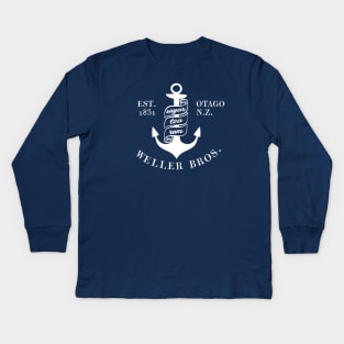 Weller Bros: Wellerman sea shanty logo (white text) Kids Long Sleeve T-Shirt